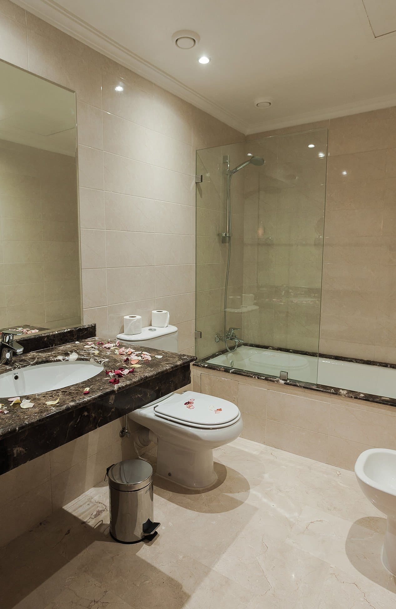 Bathroom with a marble vanity